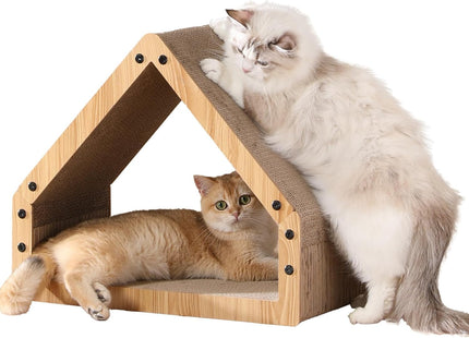 Furry Life Cat Scratcher House with Lounge Bed, Cardboard Cat Scratching Box & Hideout for Indoor Cats and Kittens, Durable Eco-Friendly Scratch Pad, Beveled Design, Holds up to 15 kg (41 cm)