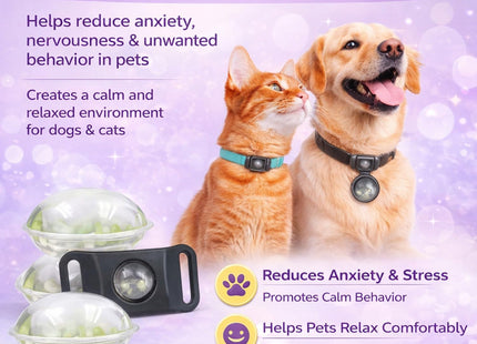 Calming Buckle for Pets – Anxiety Relief Pheromone Device, Helps Reduce Stress During Loud Noises, Travel & Separation, Fits Dog & Cat Collar (Black)