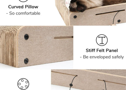 Cat Scratcher & Lounger Bed Extra-Large Cardboard Scratch Pads with Reversible Refill, Indoor Cat Lounging Sofa with Ball Toy (Beige)