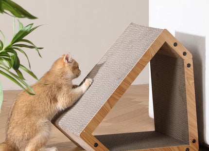 Furry Life Cat Scratcher House with Lounge Bed, Cardboard Cat Scratching Box & Hideout for Indoor Cats and Kittens, Durable Eco-Friendly Scratch Pad, Beveled Design, Holds up to 15 kg (41 cm)