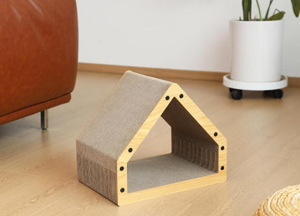 Furry Life Cat Scratcher House with Lounge Bed, Cardboard Cat Scratching Box & Hideout for Indoor Cats and Kittens, Durable Eco-Friendly Scratch Pad, Beveled Design, Holds up to 15 kg (41 cm)