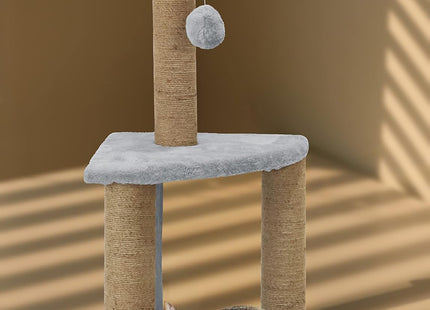 Cat Tree Hammock Bed with Natural Sisal Scratching Posts and Teasing Feather for Kitten (32- Grey)