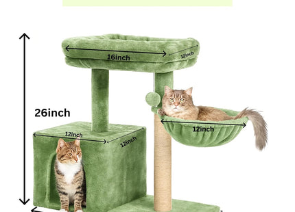 Cat Tree Hammock Bed with Natural Sisal Scratching Posts and Teasing Feather for Kitten (30- Green)