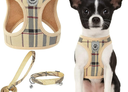 Step-in No Pull Pet Harness for Dogs, Puppies & Cats – Soft Mesh Padded Reflective Vest for Outdoor Walking & Running (Burberry Brown, S (Chest 14.5"–16")