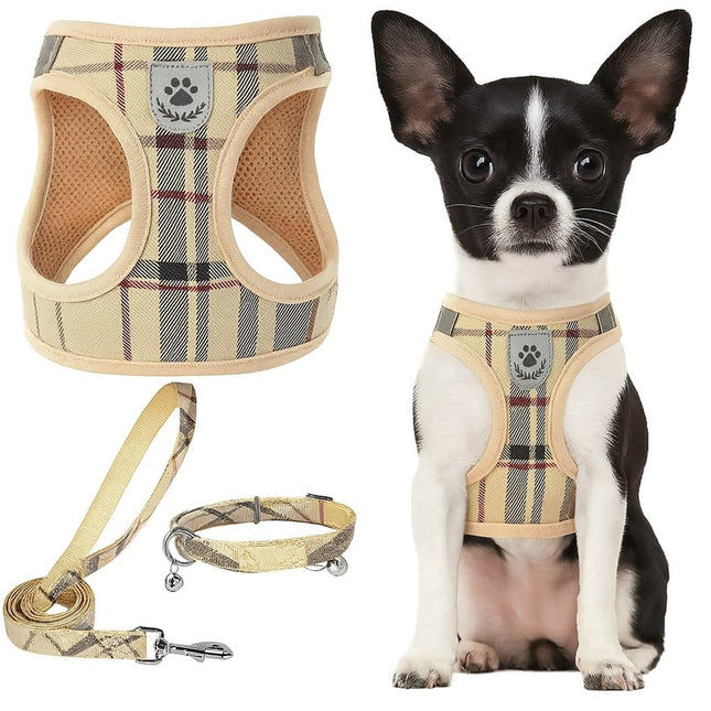 Step-in No Pull Pet Harness for Dogs, Puppies & Cats – Soft Mesh Padded Reflective Vest for Outdoor Walking & Running (Burberry Brown, S (Chest 14.5"–16")