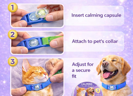 Calming Buckle for Pets – Anxiety Relief Pheromone Device, Helps Reduce Stress During Loud Noises, Travel & Separation, Fits Dog & Cat Collar (Black)