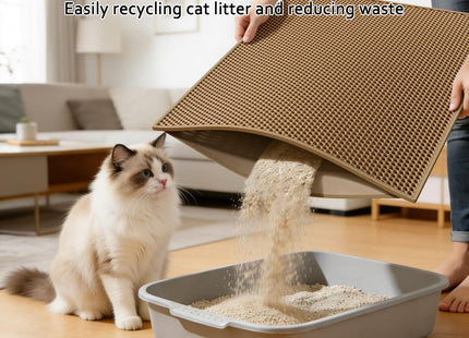 Cat Litter Mat Litter Trapping Mat, 30" X 24" Inch, Honeycomb Double-Layer Design Waterproof Urine Proof Material, Easy Clean Scatter Control (Brown)