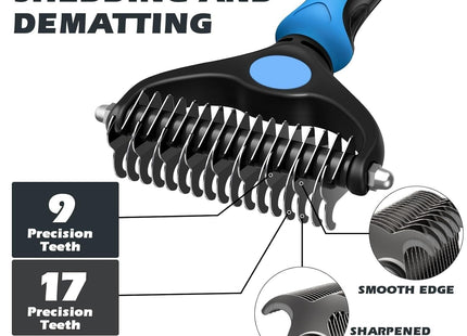 Pet Grooming Brush Combo | Self-Cleaning Slicker Brush, Deshedding Rake & Rubber Grooming Brush | Dog & Cat Hair Removal Tool for Short & Long Fur