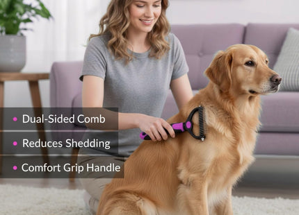 Pet Grooming Brush Combo | Self-Cleaning Slicker Brush, Deshedding Rake & Rubber Grooming Brush | Dog & Cat Hair Removal Tool for Short & Long Fur