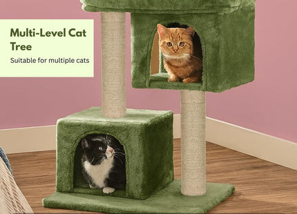 Cat Tree Hammock Bed with Natural Sisal Scratching Posts and Teasing Feather for Kitten (62 - Green)