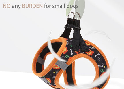PUPTECK Adjustable Dog Harness Collar and Leash Set Step in No Pull Pet Harness for Small Medium Dogs Puppy and Cats Outdoor Walking Running, Soft Mesh Padded Reflective Vest Harnesses, Halloween, XS
