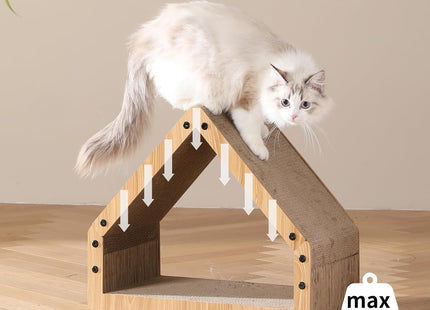 Furry Life Cat Scratcher House with Lounge Bed, Cardboard Cat Scratching Box & Hideout for Indoor Cats and Kittens, Durable Eco-Friendly Scratch Pad, Beveled Design, Holds up to 15 kg (41 cm)