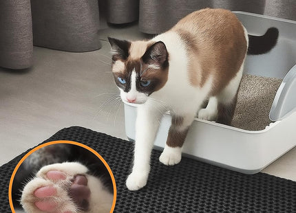 Cat Litter Mat Litter Trapping Mat, Honeycomb Double Layer Waterproof Urine Proof Mats for Litter Boxes Scatter Control Easy Clean Soft on Paws (Grey, 60 x 40cm)