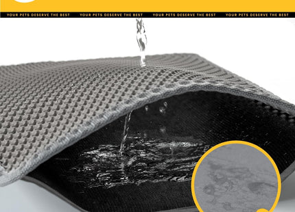Cat Litter Mat Litter Trapping Mat, Honeycomb Double Layer Waterproof Urine Proof Mats for Litter Boxes Scatter Control Easy Clean Soft on Paws (Grey, 60 x 40cm)