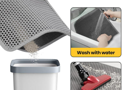 Cat Litter Mat Litter Trapping Mat, Honeycomb Double Layer Waterproof Urine Proof Mats for Litter Boxes Scatter Control Easy Clean Soft on Paws (Grey, 60 x 40cm)