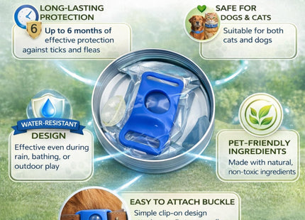 Furry Life Flea & Tick Prevention Pet Tag – Waterproof Collar Pendant, Chemical-Free Protection for Dogs, Cats & Small Pets, Safe for All Breeds
