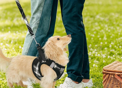 Furry Life Step-in No Pull Pet Harness for Dogs, Puppies & Cats – Soft Mesh Padded Reflective Vest for Outdoor Walking & Running (Burberry Black