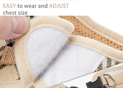 Pupteck Adjustable No-Pull Dog Harness, Collar and Leash Set for Small Medium Dogs, Puppies and Cats, Soft Mesh Padded Reflective Chest Strap for Walking and Training (Beige, XL (Chest 20"-22"))