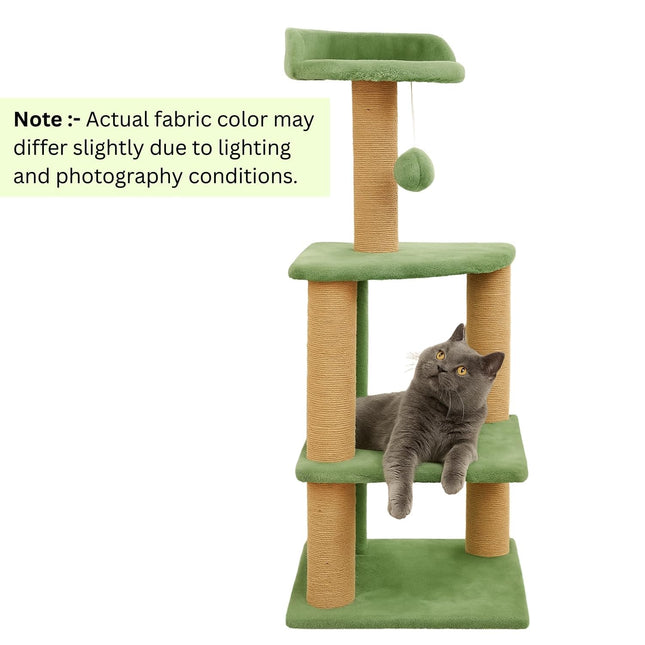 Cat Tree Hammock Bed with Natural Sisal Scratching Posts and Teasing Feather for Kitten (41 - Green)