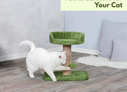 Cat Tree Hammock Bed with Natural Sisal Scratching Posts and Teasing Feather for Kitten (001 - Green)