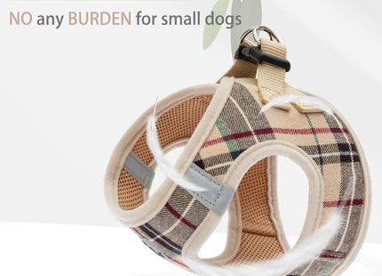 Pupteck Adjustable No-Pull Dog Harness, Collar and Leash Set for Small Medium Dogs, Puppies and Cats, Soft Mesh Padded Reflective Chest Strap for Walking and Training (Beige, XL (Chest 20"-22"))