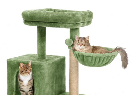 Cat Tree Hammock Bed with Natural Sisal Scratching Posts and Teasing Feather for Kitten (30- Green)