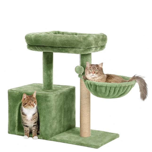 Cat Tree Hammock Bed with Natural Sisal Scratching Posts and Teasing Feather for Kitten (30- Green)