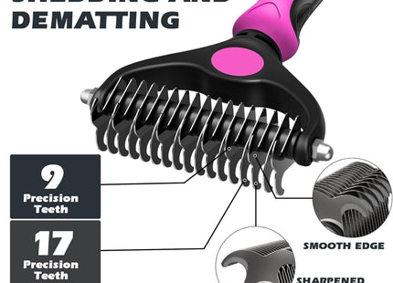 Pet Grooming Brush Combo | Self-Cleaning Slicker Brush, Deshedding Rake & Rubber Grooming Brush | Dog & Cat Hair Removal Tool for Short & Long Fur