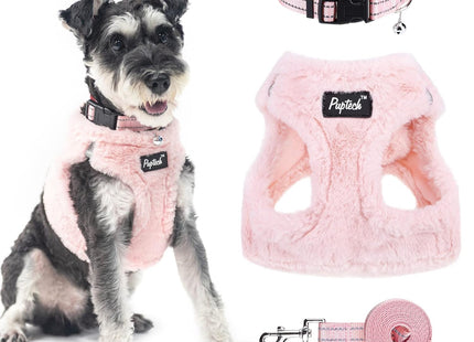 PUPTECK Adjustable Dog Harness Collar and Leash Set Step in No Pull Pet Harness for Small Medium Dogs Puppy and Cats Outdoor Walking Running, Soft Mesh Padded Reflective Vest Harnesses, Plush Pink XS