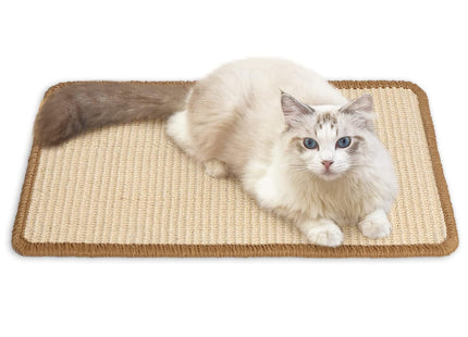 Natural Sisal Cat Scratcher Mat with Sticky Tapes, Durable Cat Scratch Pad Rug, Floor & Sofa Furniture Protector for Cats, Helps Prevent Scratching Damage (Beige-23.6 x 15.7 Inch)