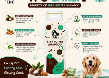 Furry Life Pet Shampoo for Dogs & Cats | Oatmeal Soothing Formula | Relieves Dry & Itchy Skin, Gentle Cleansing & Coat Care | Pet Shampoo for All Breeds -(200 ML)