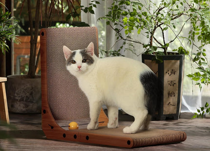 Furry Life L-Shaped Pet Scratcher Wall-Mounted with Ball Toy, Large Corrugated Cardboard Scratching Board & Furniture Protector for Indoor Pets (Large)