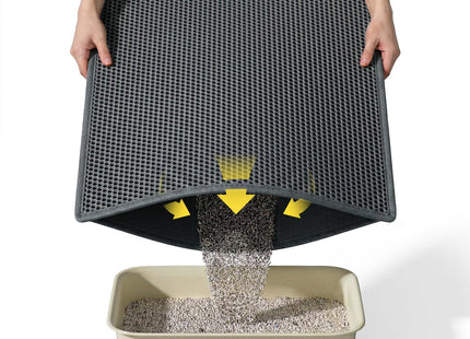 Cat Litter Mat Litter Trapping Mat, 30" X 24" Inch Honeycomb Double-Layer Design Waterproof Urine Proof Material, Easy Clean Scatter Control (Black)