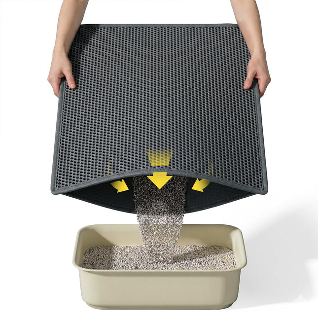 Cat Litter Mat Litter Trapping Mat, 30" X 24" Inch Honeycomb Double-Layer Design Waterproof Urine Proof Material, Easy Clean Scatter Control (Black)