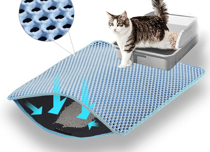 Large Cat Litter Box Mat: Easy Clean Kitty Litter Trapping Mat for Floor, Plastic Cat Box Pad (Blue, Small - 60 * 40cms)