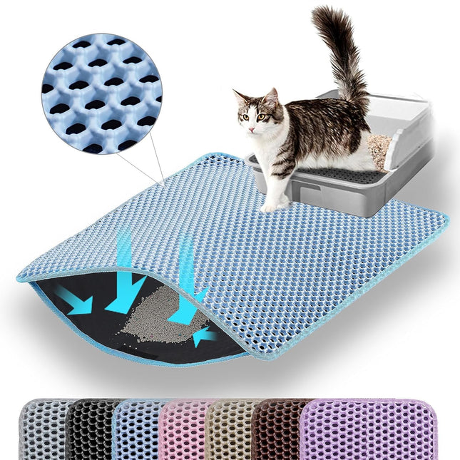Large Cat Litter Box Mat: Easy Clean Kitty Litter Trapping Mat for Floor, Plastic Cat Box Pad (Blue, Small - 60 * 40cms)