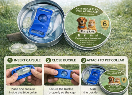 Furry Life Flea & Tick Prevention Pet Tag – Waterproof Collar Pendant, Chemical-Free Protection for Dogs, Cats & Small Pets, Safe for All Breeds