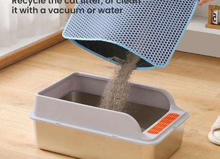 Large Cat Litter Box Mat: Easy Clean Kitty Litter Trapping Mat for Floor, Plastic Cat Box Pad (Blue, Small - 60 * 40cms)