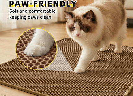 Cat Litter Mat Litter Trapping Mat, 30" X 24" Inch, Honeycomb Double-Layer Design Waterproof Urine Proof Material, Easy Clean Scatter Control (Brown)