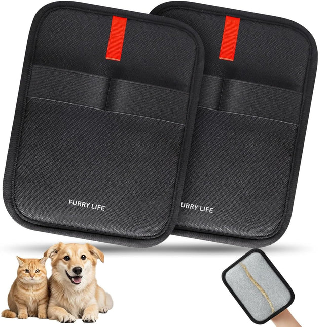 Furry Life Reusable Pet Hair Removal Gloves, Electrostatic Hair Remover, Efficient Grooming Gloves for Pet Hair, Dog and Cat Fur for Couch, Clothes, Carpet, Bed Sheet (2 Pack Black)