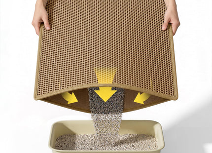 Cat Litter Mat Litter Trapping Mat, 30" X 24" Inch, Honeycomb Double-Layer Design Waterproof Urine Proof Material, Easy Clean Scatter Control (Brown)