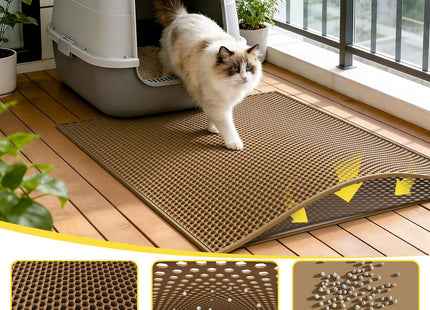 Cat Litter Mat Litter Trapping Mat, 30" X 24" Inch, Honeycomb Double-Layer Design Waterproof Urine Proof Material, Easy Clean Scatter Control (Brown)
