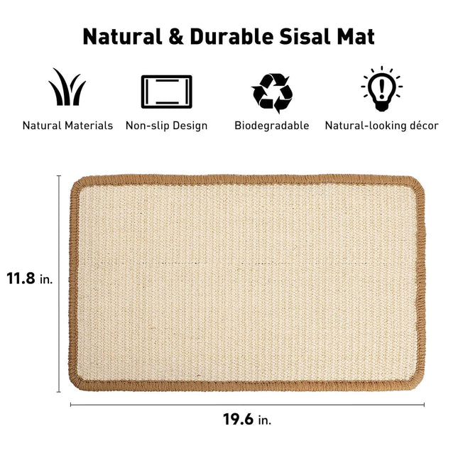 Natural Sisal Cat Scratcher Mat with Sticky Tapes, Durable Cat Scratch Pad Rug, Floor & Sofa Furniture Protector for Cats, Helps Prevent Scratching Damage (Beige-23.6 x 15.7 Inch)