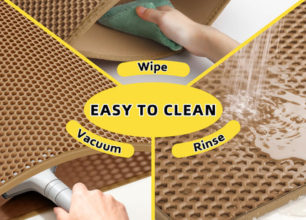 Cat Litter Mat Litter Trapping Mat, 30" X 24" Inch, Honeycomb Double-Layer Design Waterproof Urine Proof Material, Easy Clean Scatter Control (Brown)