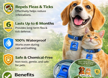 Furry Life Flea & Tick Prevention Pet Tag – Waterproof Collar Pendant, Chemical-Free Protection for Dogs, Cats & Small Pets, Safe for All Breeds