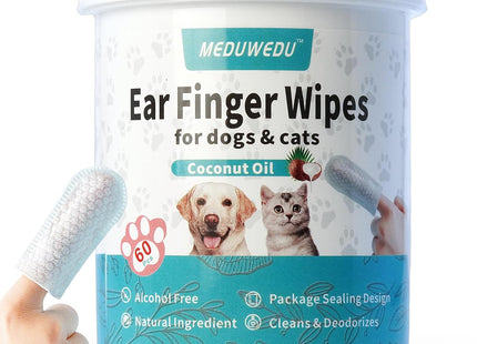 Ear Cleaner Finger Wipes 60 Counts, Dog Ear Cleaner, Grooming Kit Care for Dogs and Cats, Soft & Easy Otic Cleaning Pads, Remove Wax, Dirt & Stop Smelly, Itchy, Non-Irritating (1.5 X 60 pcs, Coconut)