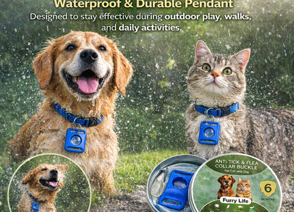 Furry Life Flea & Tick Prevention Pet Tag – Waterproof Collar Pendant, Chemical-Free Protection for Dogs, Cats & Small Pets, Safe for All Breeds