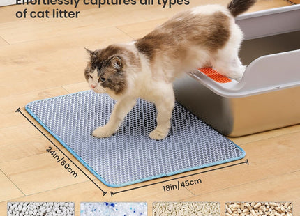 Large Cat Litter Box Mat: Easy Clean Kitty Litter Trapping Mat for Floor, Plastic Cat Box Pad (Blue, Small - 60 * 40cms)