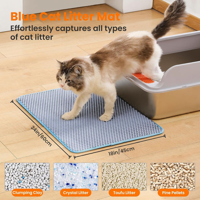 Large Cat Litter Box Mat: Easy Clean Kitty Litter Trapping Mat for Floor, Plastic Cat Box Pad (Blue, Small - 60 * 40cms)