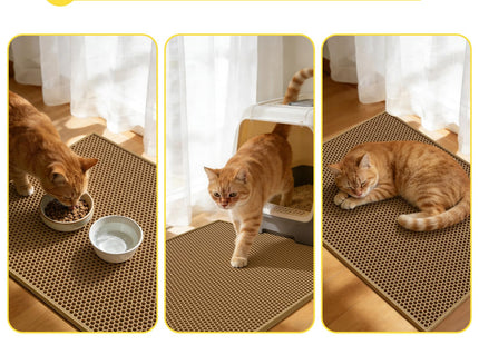 Cat Litter Mat Litter Trapping Mat, 30" X 24" Inch, Honeycomb Double-Layer Design Waterproof Urine Proof Material, Easy Clean Scatter Control (Brown)